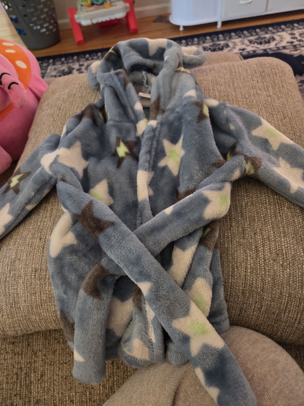 Plush Hooded Star Print Bathrobe - With Ears On Hood